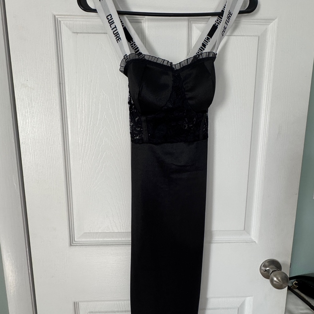 Fashion Nova Black Strapless Dress with White Straps